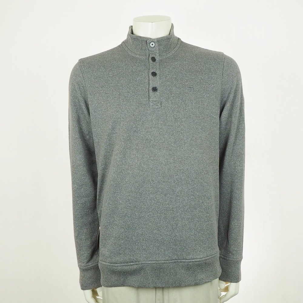 Travis Mathew Henley Button Golf Sweater Mens Large Gray Cotton Blend Pullover